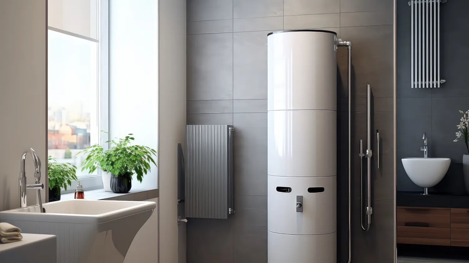 Chauffe eau thermodynamique installé dans une salle de bain